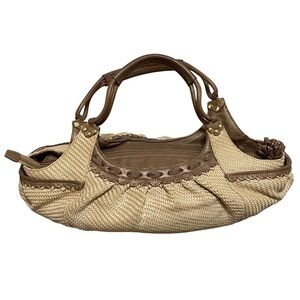 Cole Haan Sarah Bronze Straw Satchel Bag Indie Boho Beach Woven Purse